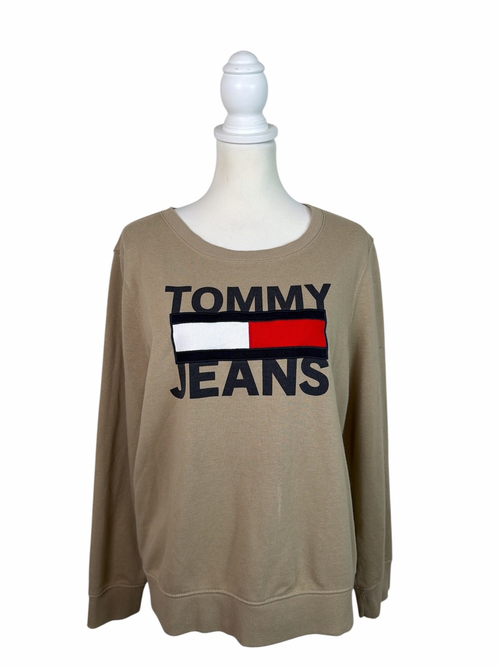Tommy Jeans Women’s Large Tan Logo Flag Crewneck Sweatshirt Pullover